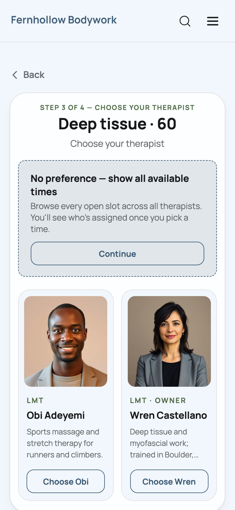 Fernhollow Bodywork — Choose a therapist