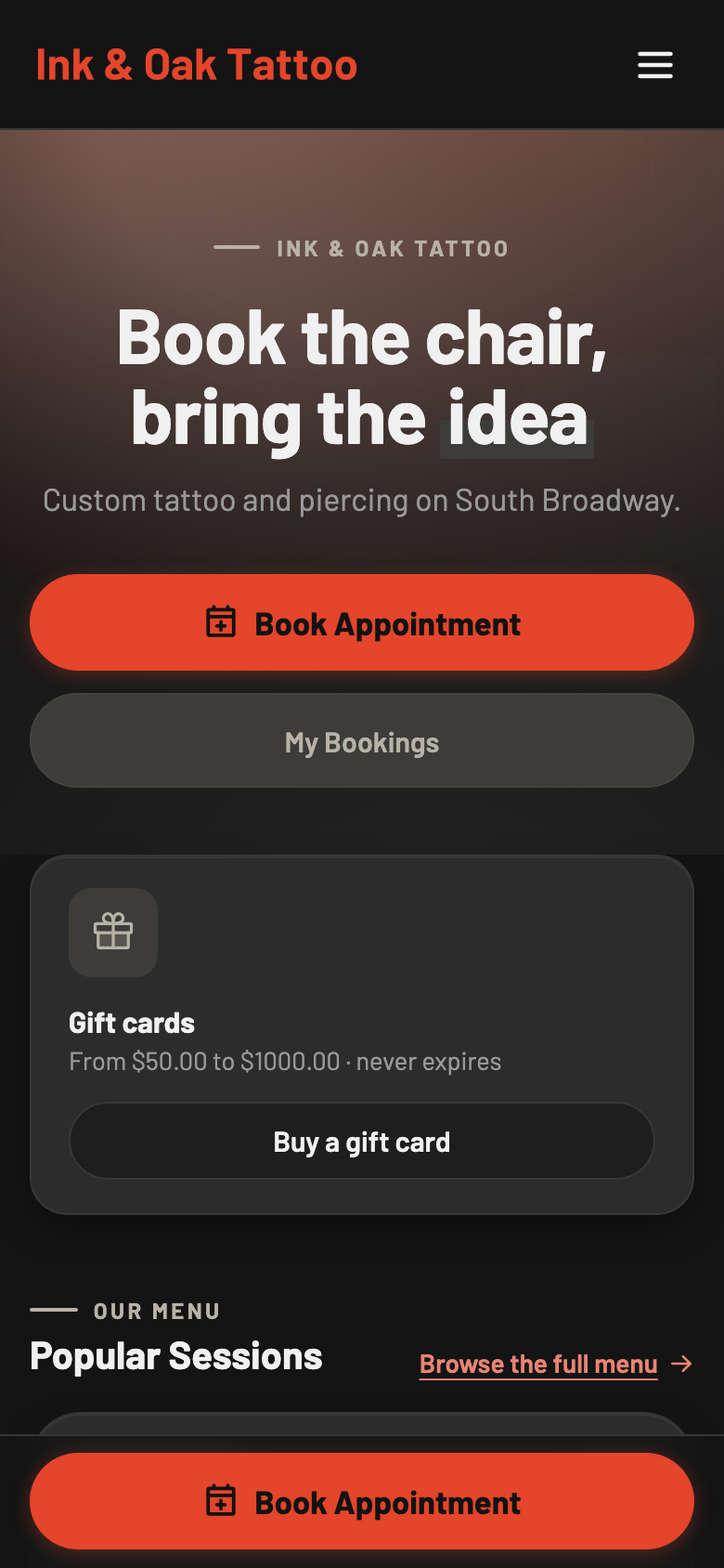 Ink & Oak Tattoo — Booking home