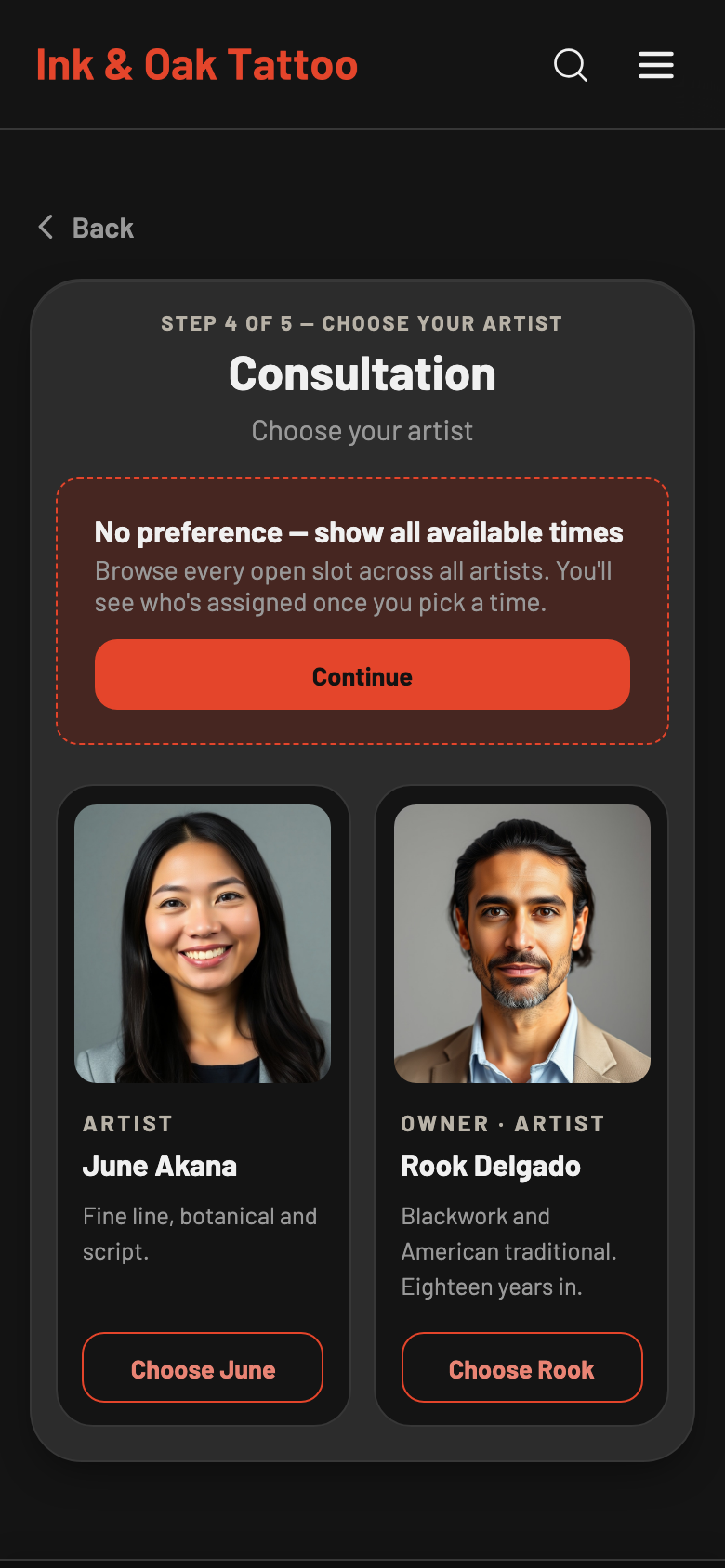 Ink & Oak Tattoo — Choose an artist