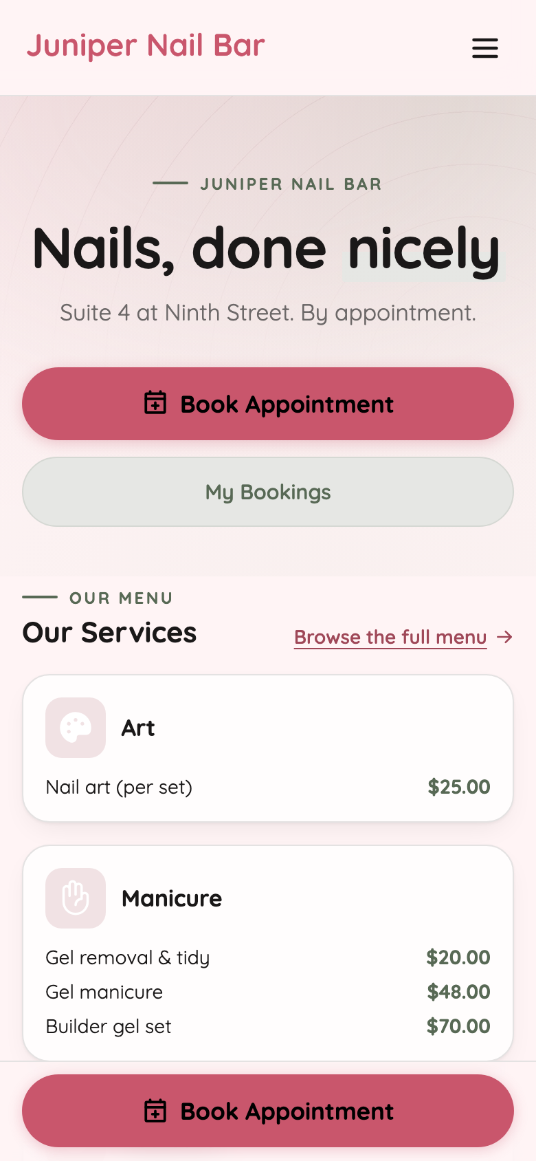 Juniper Nail Bar — A solo page, no logo