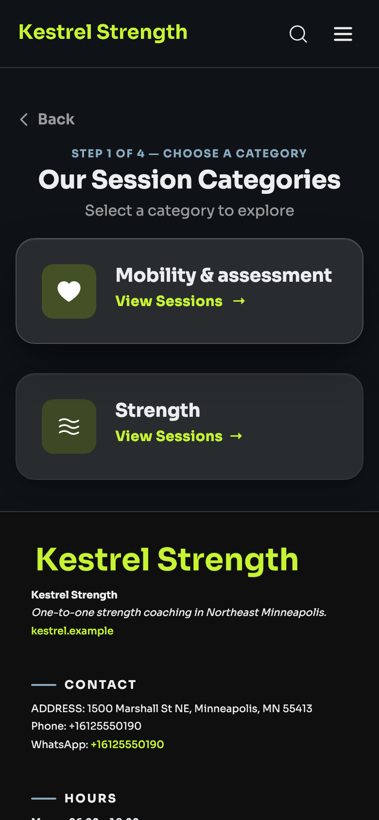 Kestrel Strength — Categories