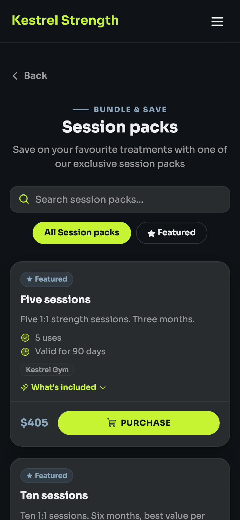 Kestrel Strength — Session packs
