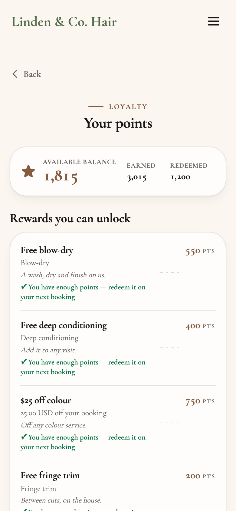 Linden & Co. Hair — Rewards