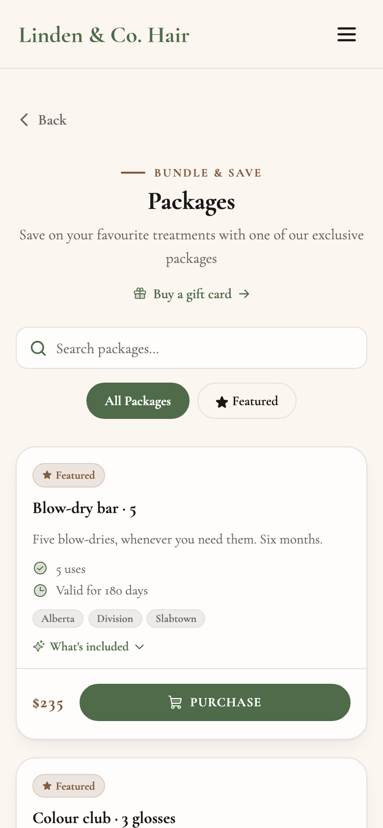 Linden & Co. Hair — Packages