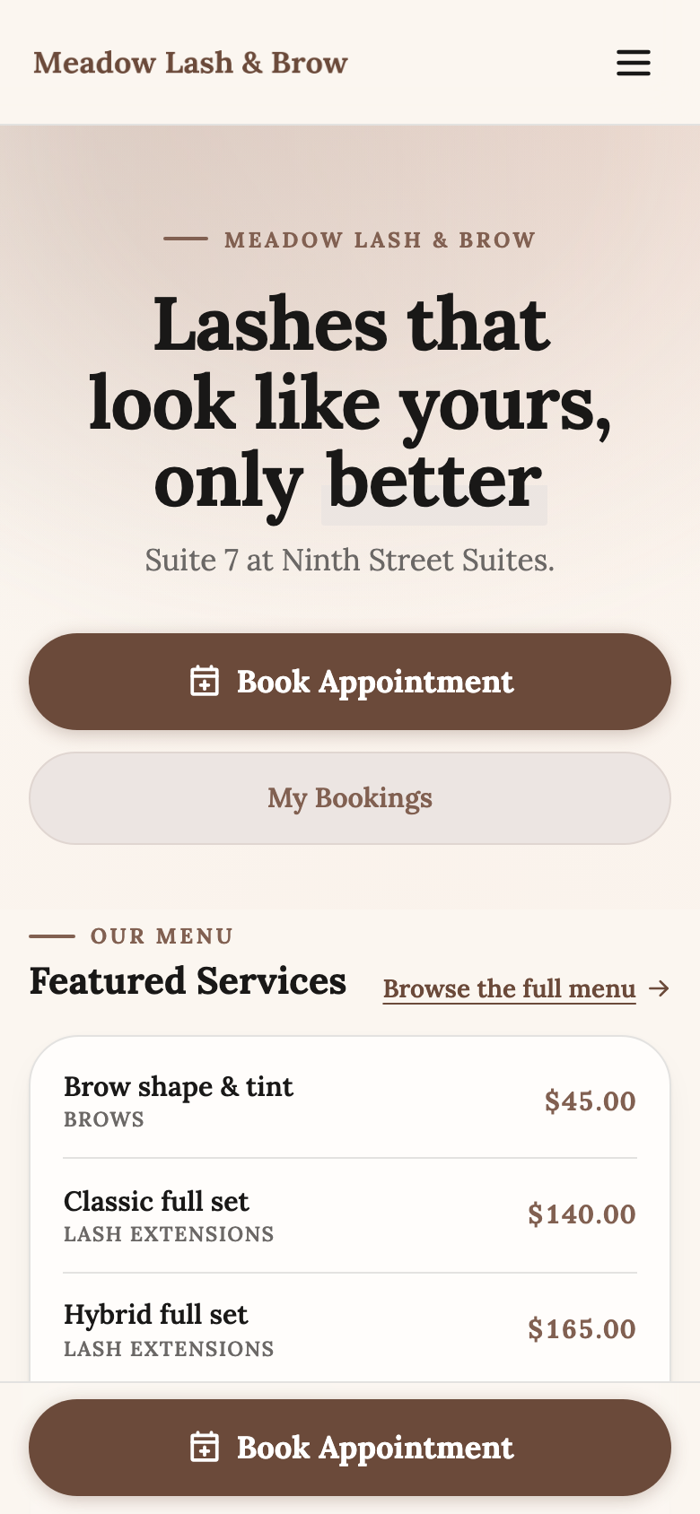 Meadow Lash & Brow — Booking home