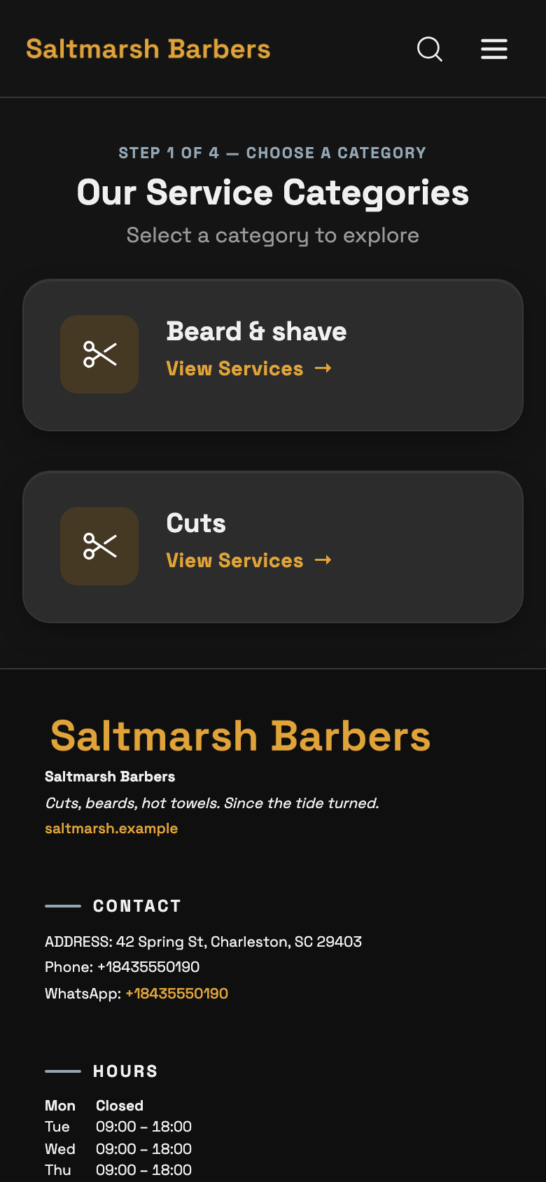 Saltmarsh Barbers — Straight to the menu