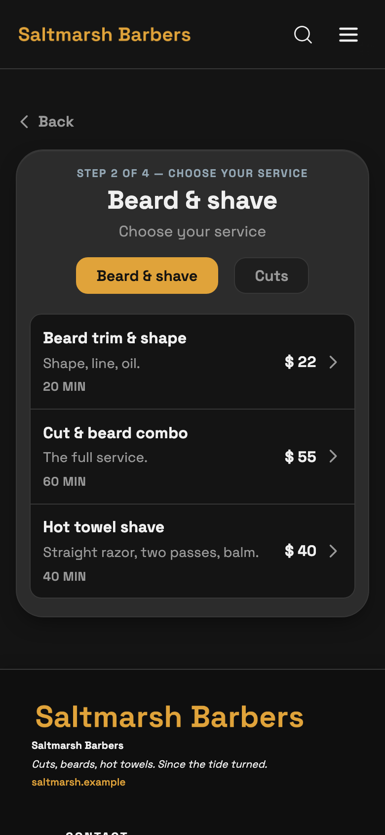 Saltmarsh Barbers — Pick a service