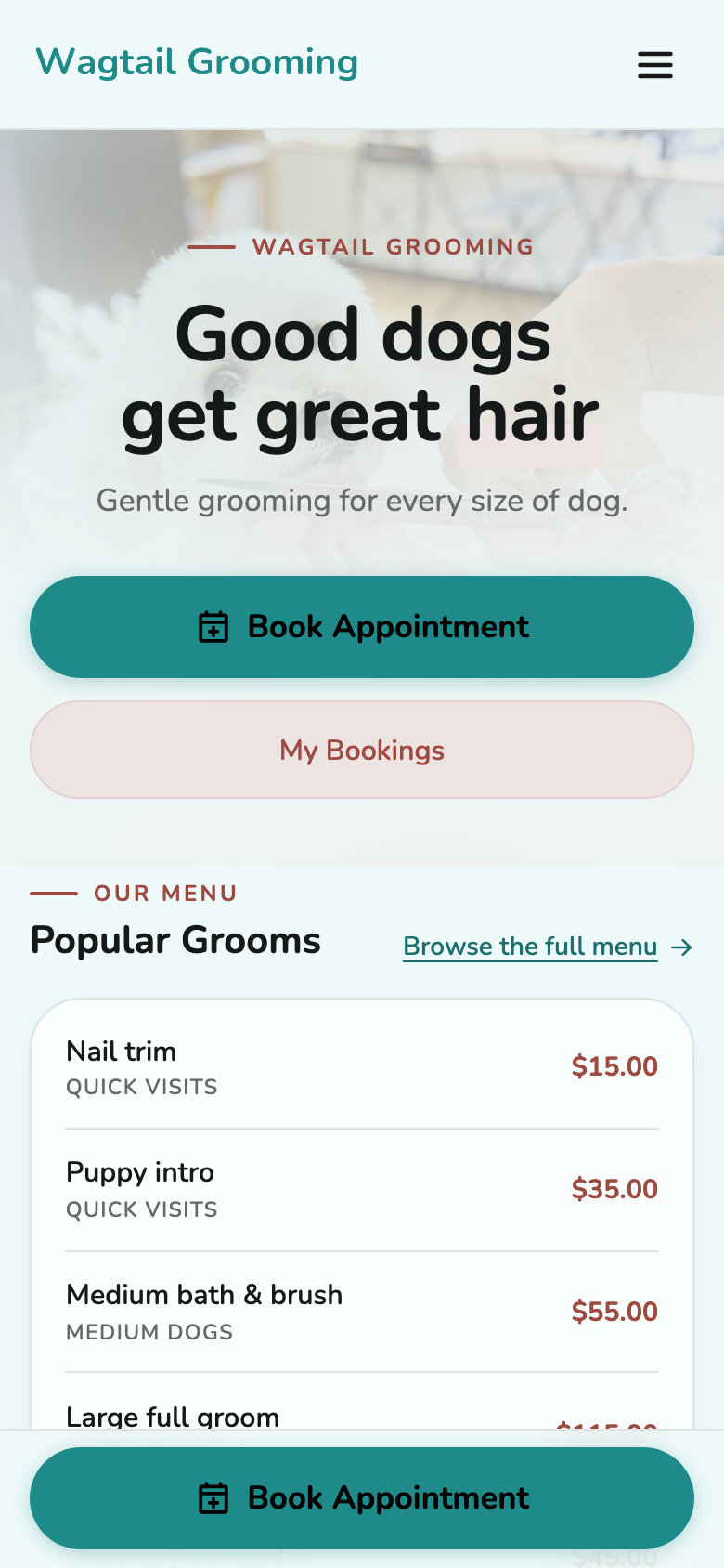 Wagtail Grooming — Booking home