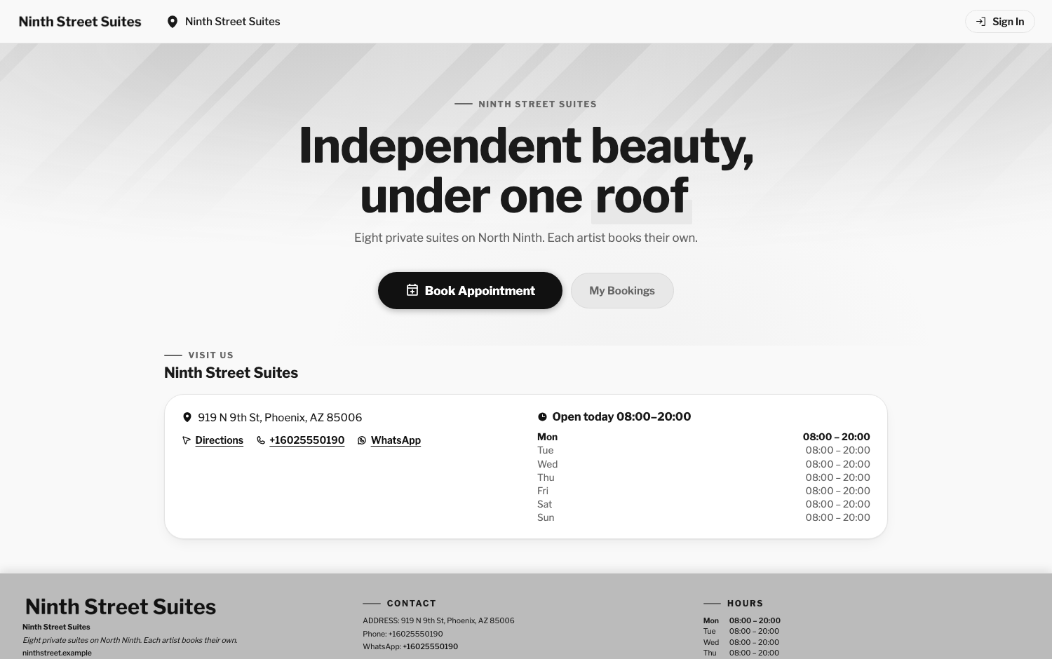Ninth Street Suites booking page