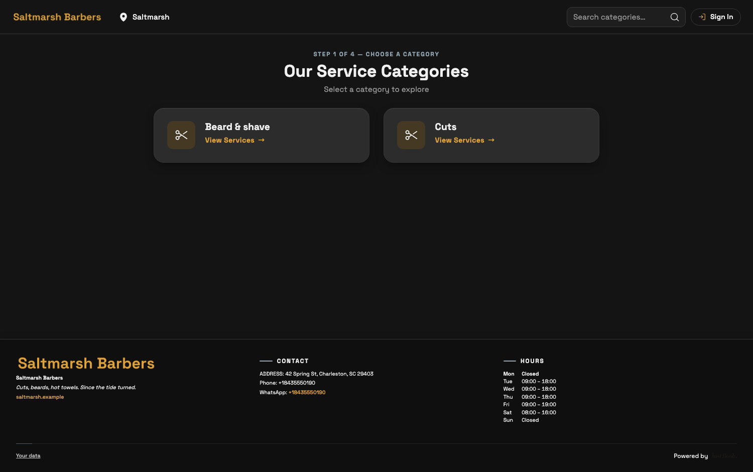 Saltmarsh Barbers booking page